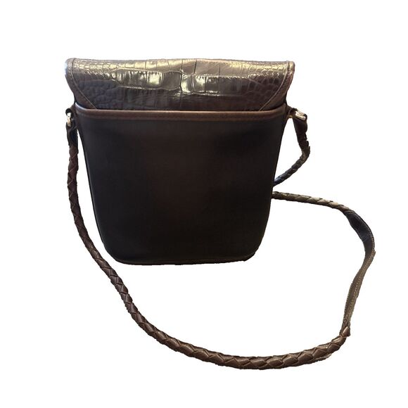 BRIGHTON Bucket Tote Shoulder Bag Purse Brown Leather w/Embossed Crocodile VTG - Picture 3 of 7